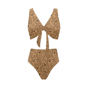 Bengal tigers pattern Chest Bowknot High Waisted Bikini Swimsuit