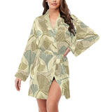 Ginkgo leaves design pattern Women's Long Sleeve Belted Night Robe