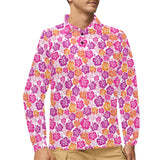 Hibiscus Pattern Print Design 01 Men's Long Sleeve Polo Shirt