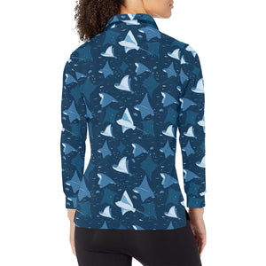 Stingray Pattern Print Design 04 Women's Long Sleeve Polo Shirt