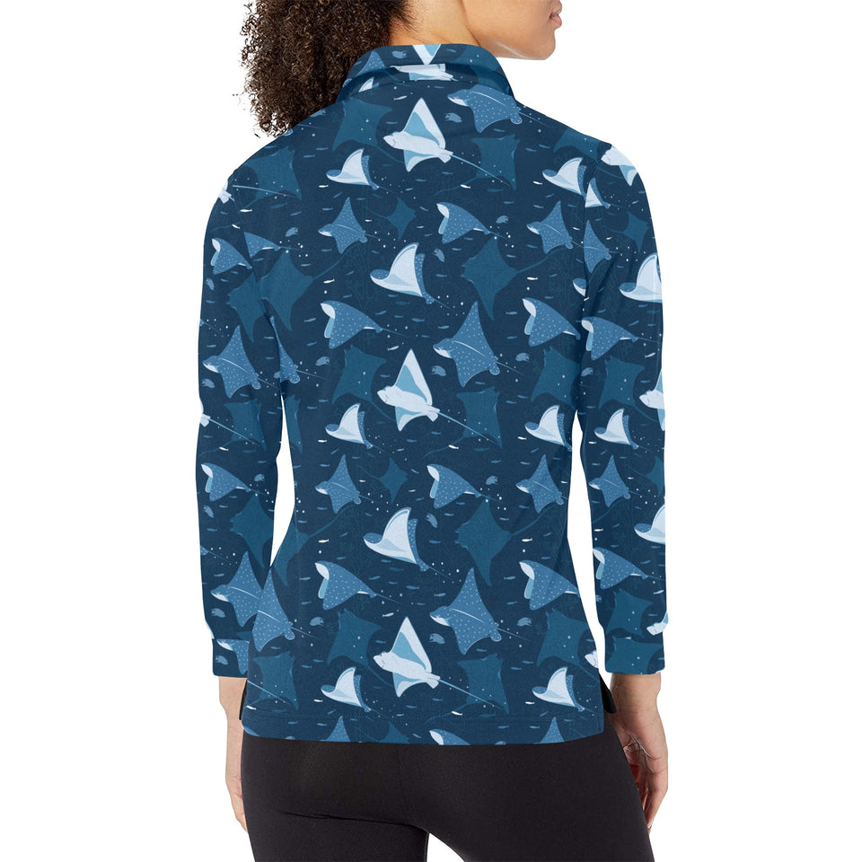 Stingray Pattern Print Design 04 Women's Long Sleeve Polo Shirt
