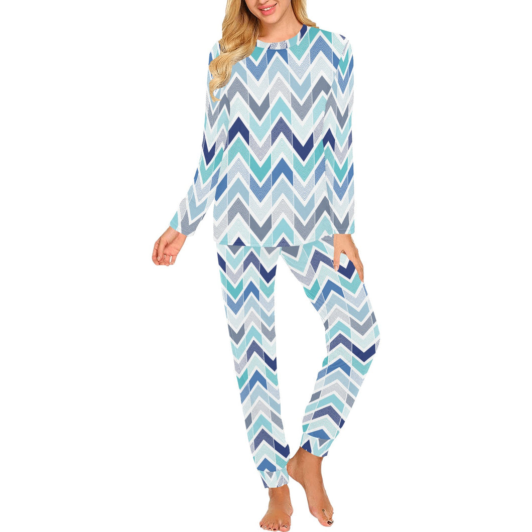 zigzag chevron blue pattern Women's All Over Print Pajama Set