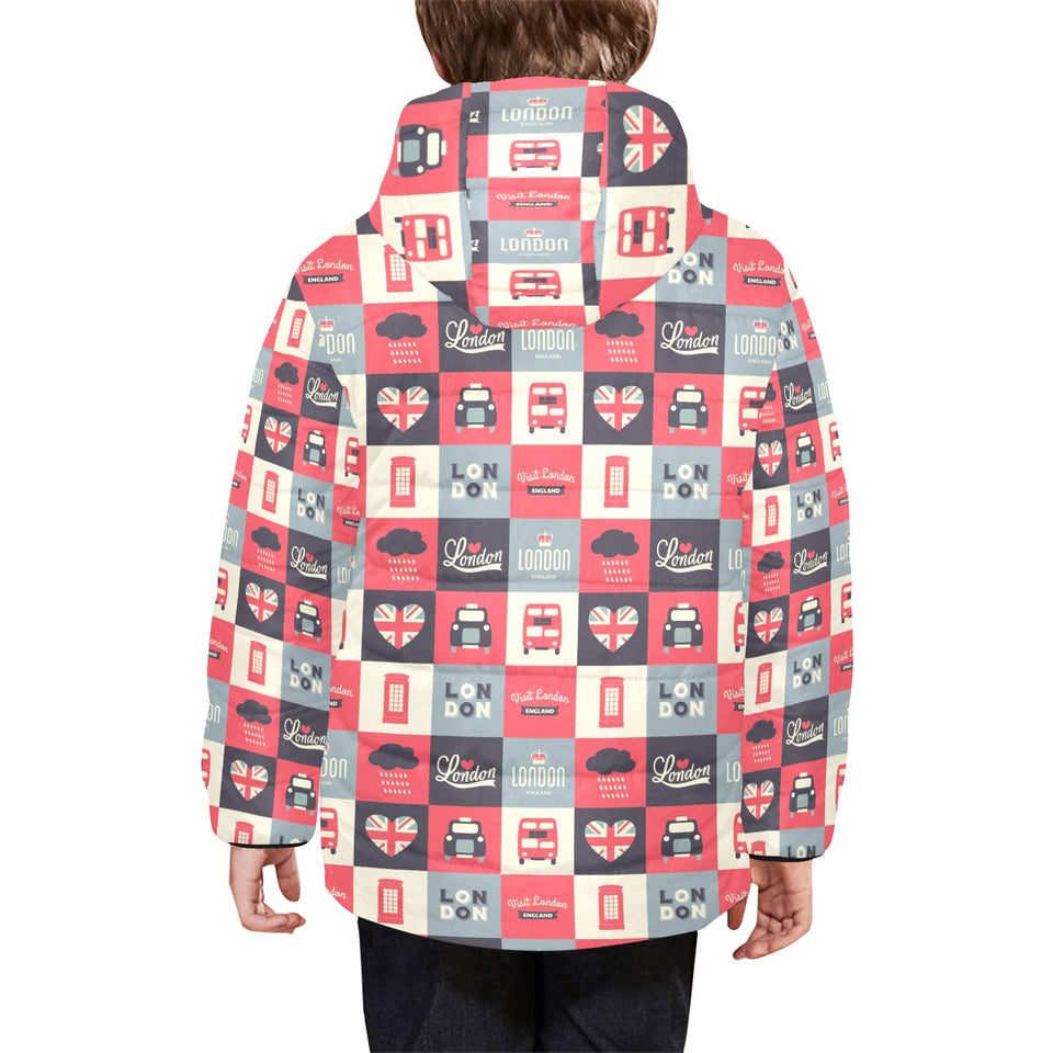 British Pattern Print Design 05 Kids' Boys' Girls' Padded Hooded Jacket