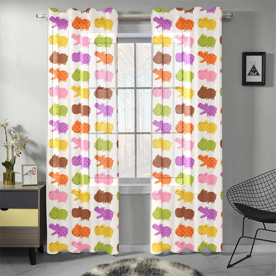 Hippopotamus Pattern Print Design 01 Gauze Curtain