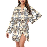 Happy pug pattern Women's Long Sleeve Belted Night Robe