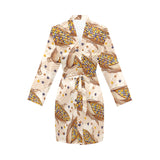 Corn Pattern Print Design 03 Women's Long Sleeve Belted Night Robe