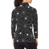 Spider web design pattern Black background white c Women's Long Sleeve Polo Shirt