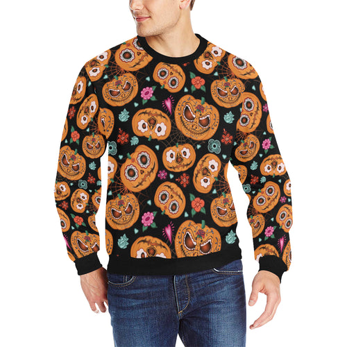 Pumpkin flowers spiderweb Halloween theme Men's Crew Neck Sweatshirt