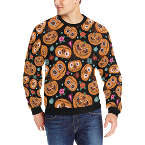 Pumpkin flowers spiderweb Halloween theme Men's Crew Neck Sweatshirt