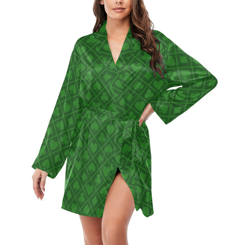 Casino Cards Suits Pattern Print Design 04 Women's Long Sleeve Belted Night Robe