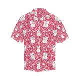 Maneki neko cat sakura pink background Men's All Over Print Hawaiian Shirt