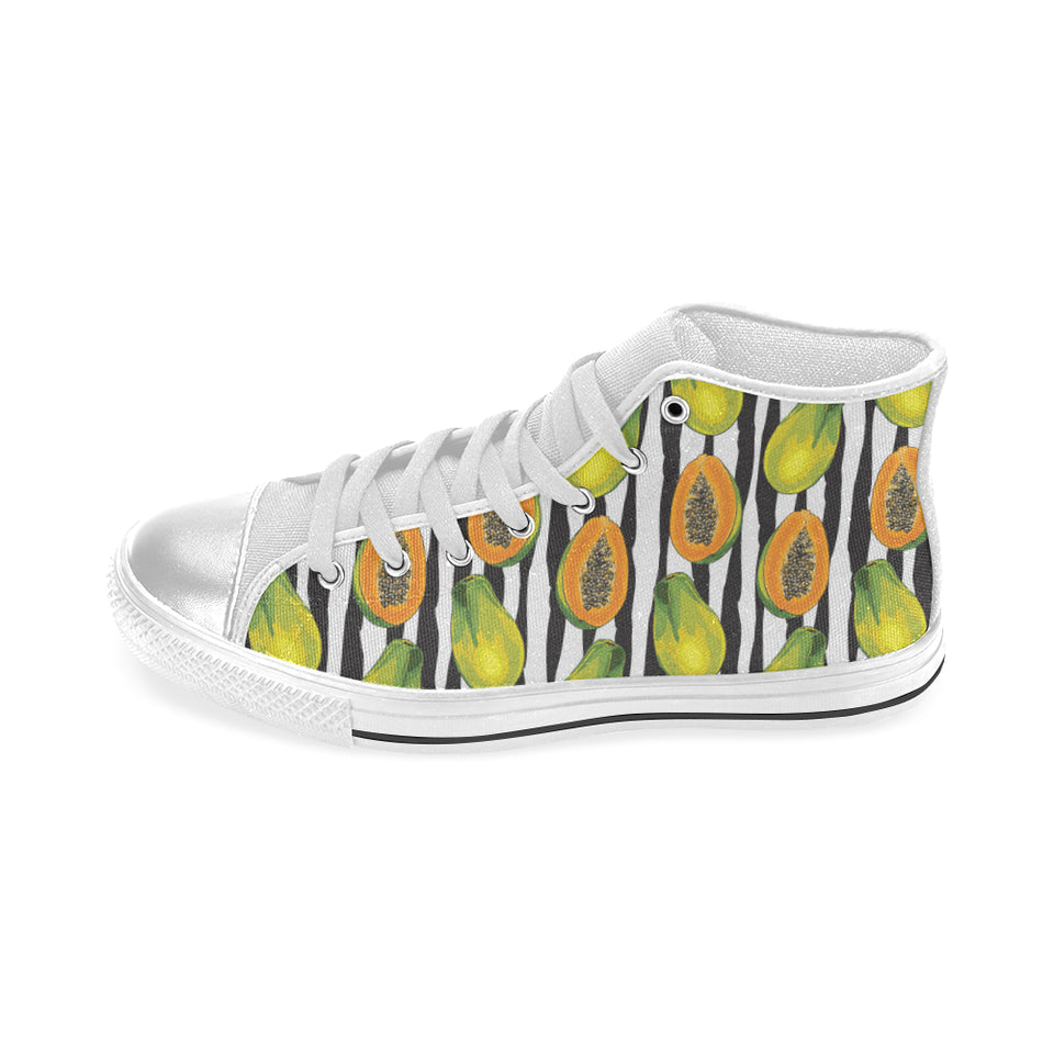 papaya design pattern Women's High Top Canvas Shoes White