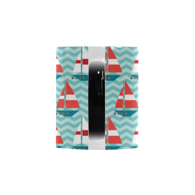 Red White sailboat wave background Morphing Mug Heat Changing Mug