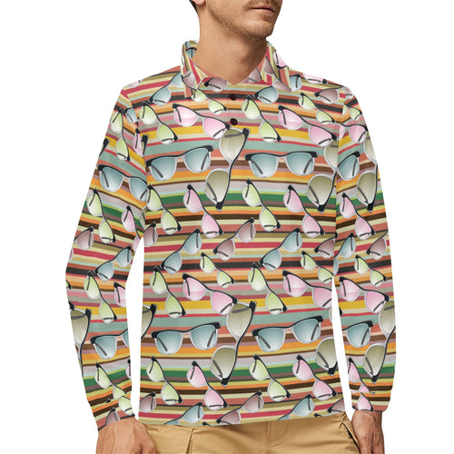 Sun Glasses Pattern Print Design 02 Men's Long Sleeve Polo Shirt