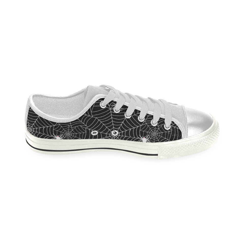 Spider web design pattern Black background white c Women's Low Top Canvas Shoes White