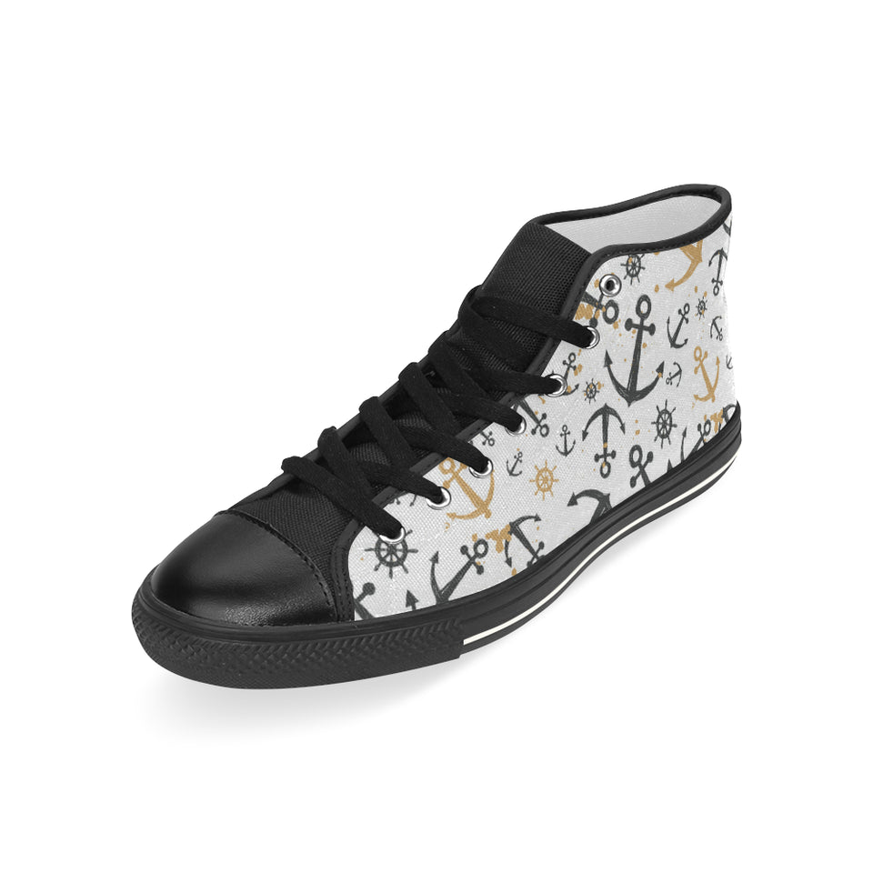 Anchors Rudders pattern Men's High Top Canvas Shoes Black