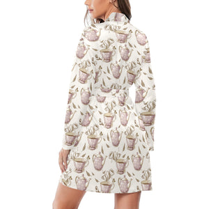 Tea pots Pattern Print Design 03 Women's Long Sleeve Belted Night Robe