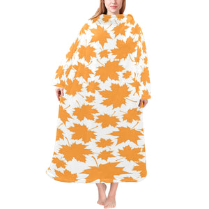 Orange Maple Leaf pattern Blanket Robe with Sleeves