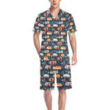 Camper Van Pattern Print Design 05 Men's V-Neck Short Pajama Set