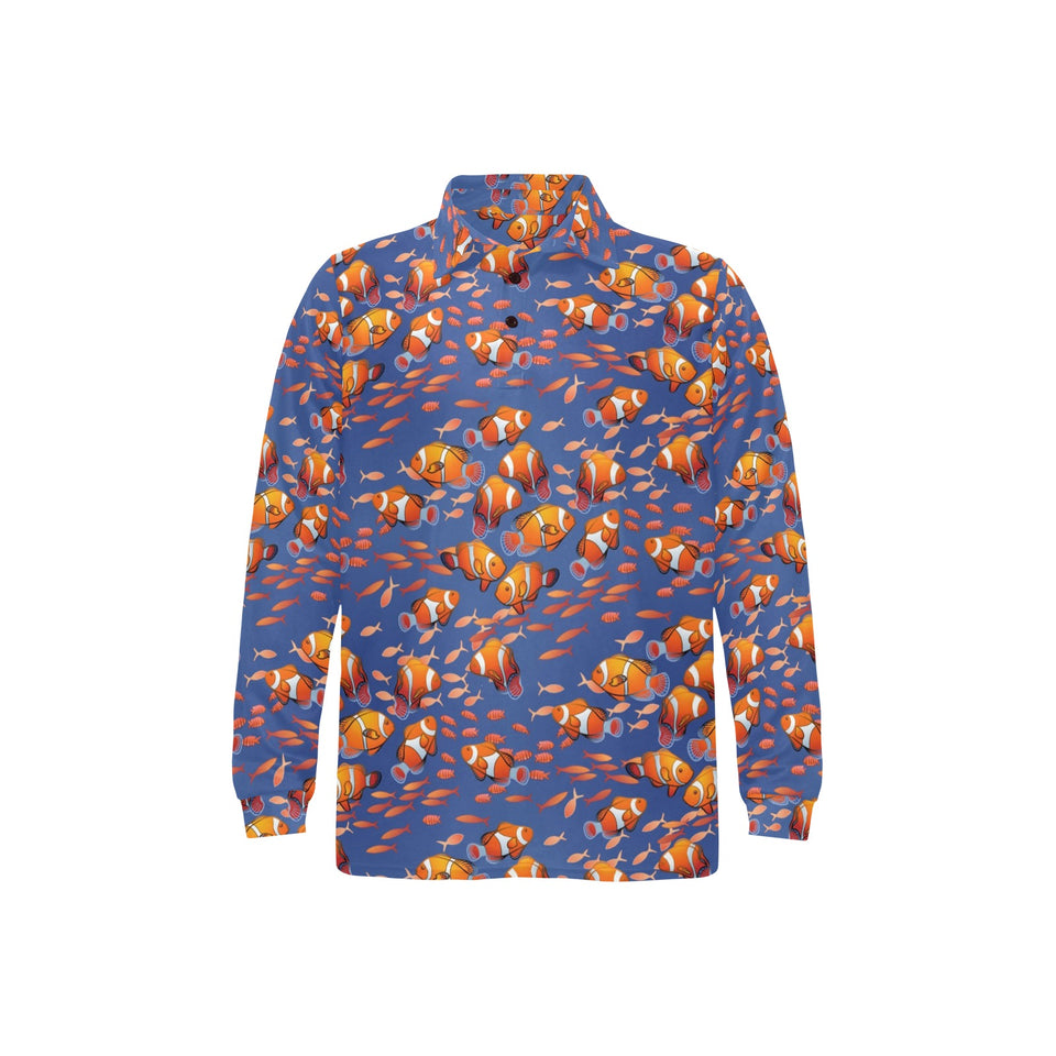 Clown Fish Pattern Print Design 04 Men's Long Sleeve Polo Shirt
