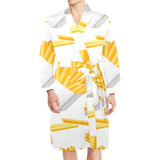 French fries white paper box pattern Men's Long Sleeve Belted Night Robe