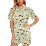 Mustache Beard Pattern Print Design 01 Women's V-Neck Short Pajama Set