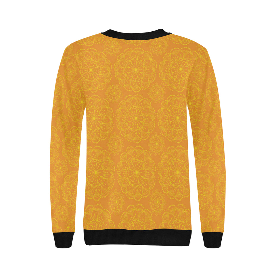 Orange traditional indian element pattern Women's Crew Neck Sweatshirt