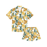 yellow tulips pattern Kids' Boys' Girls' V-Neck Short Pajama Set