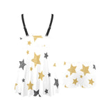 hand drawn gold black star pattern Chest Sexy Pleated Two Piece Swim Dress