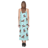 Horses running horses rider pattern V-Neck Open Fork Long Dress