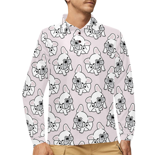 Cute french bulldog pattern Men's Long Sleeve Polo Shirt