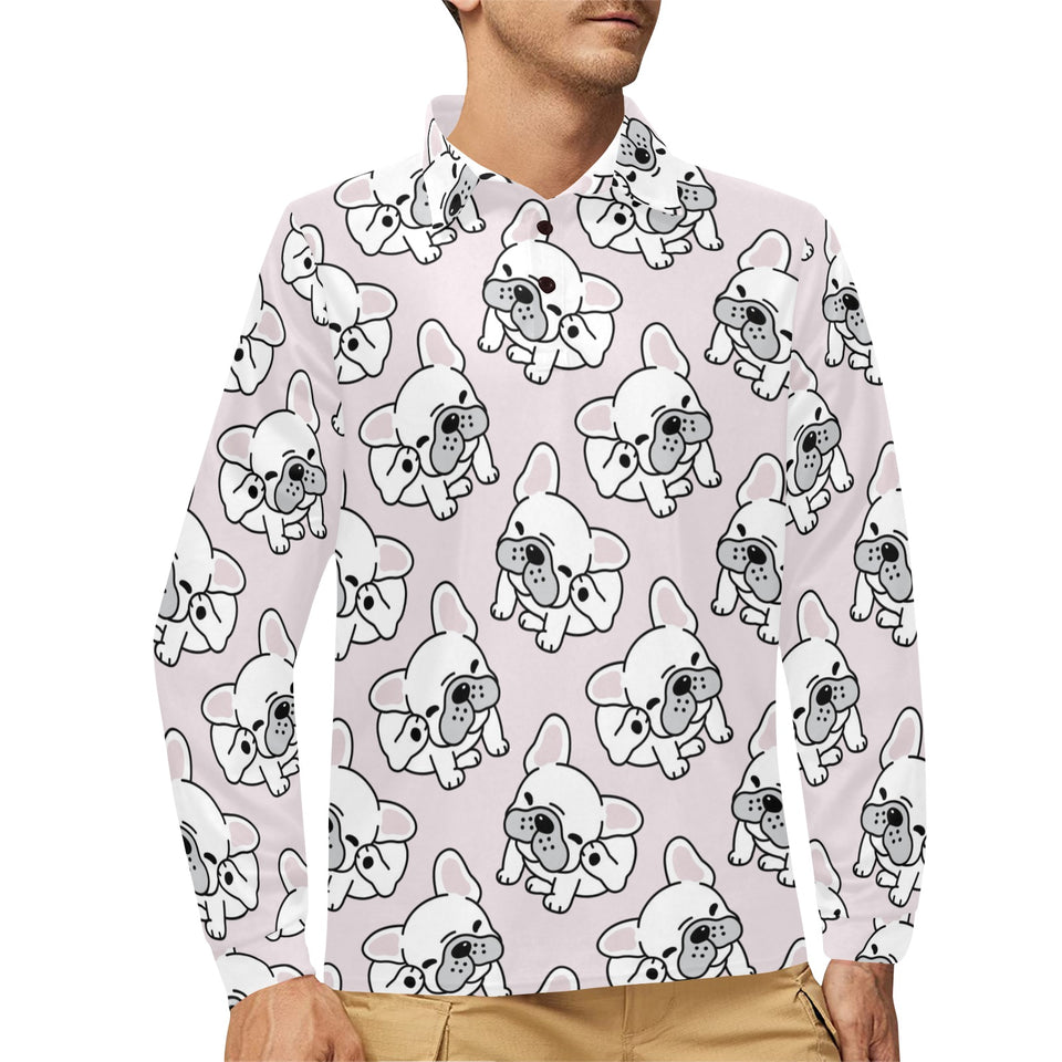 Cute french bulldog pattern Men's Long Sleeve Polo Shirt