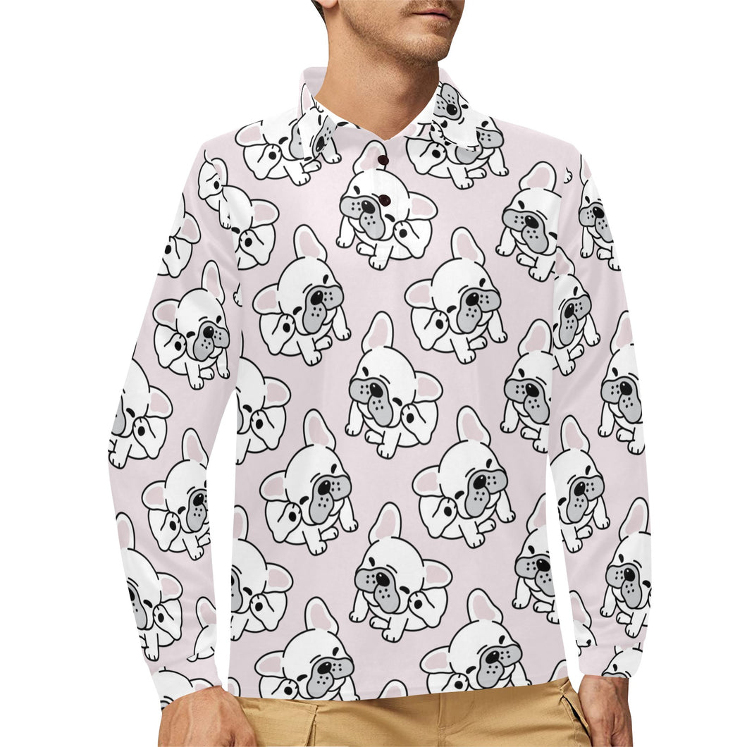 Cute french bulldog pattern Men's Long Sleeve Polo Shirt