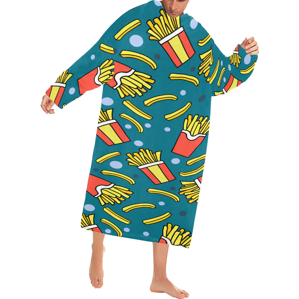 French fries red paper box pattern Blanket Robe with Sleeves