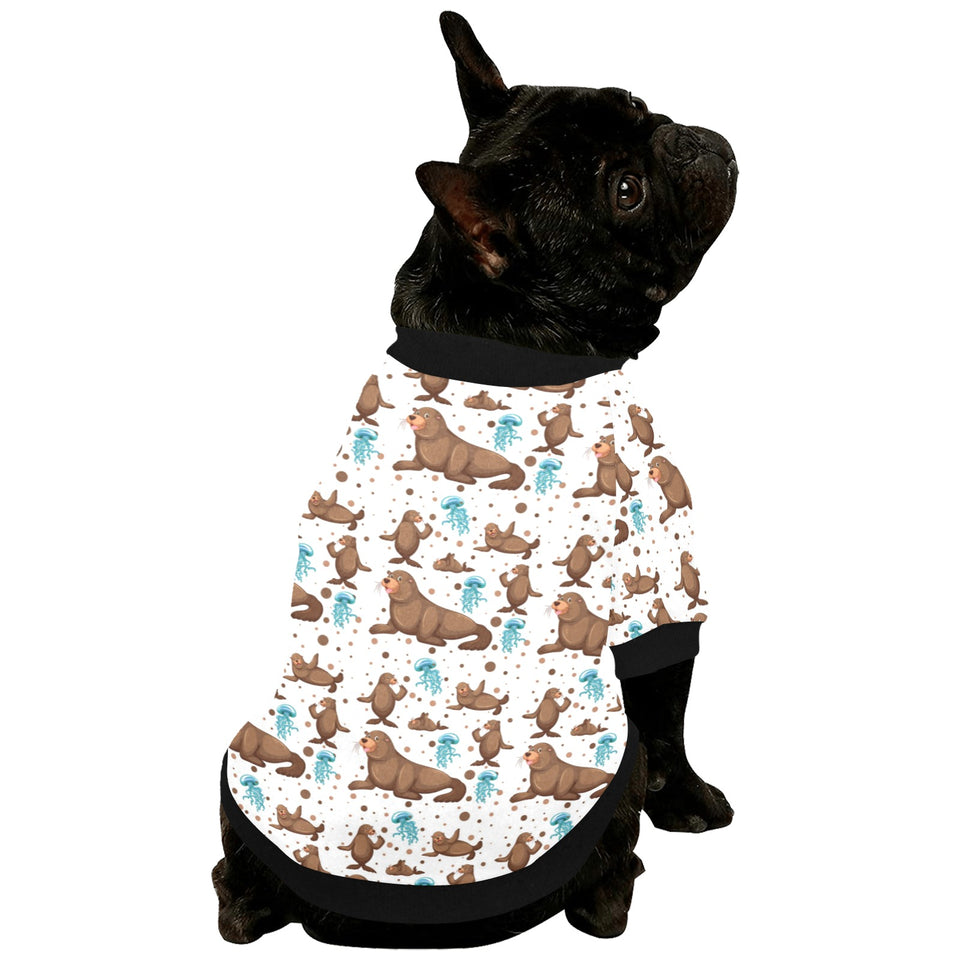 sea lion Seals jellyfish pattern All Over Print Pet Dog Round Neck Fuzzy Shirt