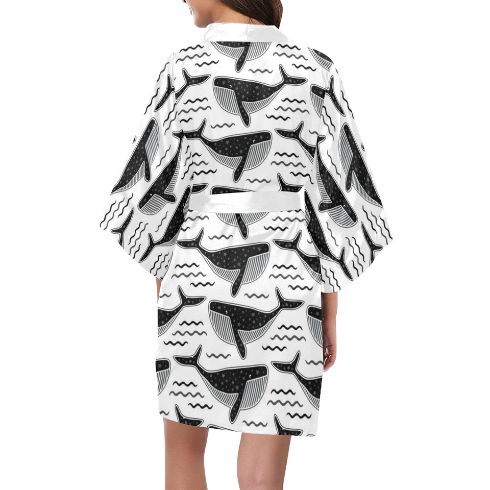 Black whale pattern Women's Short Kimono Robe