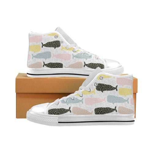 Whale dot pattern Men's High Top Canvas Shoes White