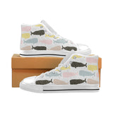 Whale dot pattern Men's High Top Canvas Shoes White