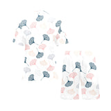 Black Gray Cream coral ginkgo leaves pattern Men's V-Neck Short Pajama Set