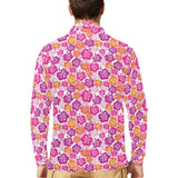 Hibiscus Pattern Print Design 01 Men's Long Sleeve Polo Shirt