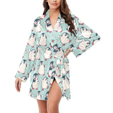 Cute Penguin pattern Women's Long Sleeve Belted Night Robe