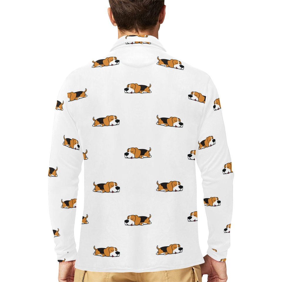 Cute beagle dog sleeping pattern Men's Long Sleeve Polo Shirt