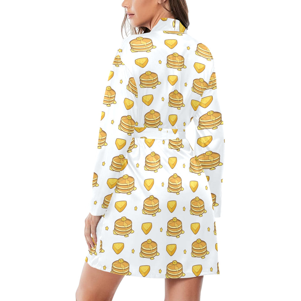 Pancake Pattern Print Design 03 Women's Long Sleeve Belted Night Robe