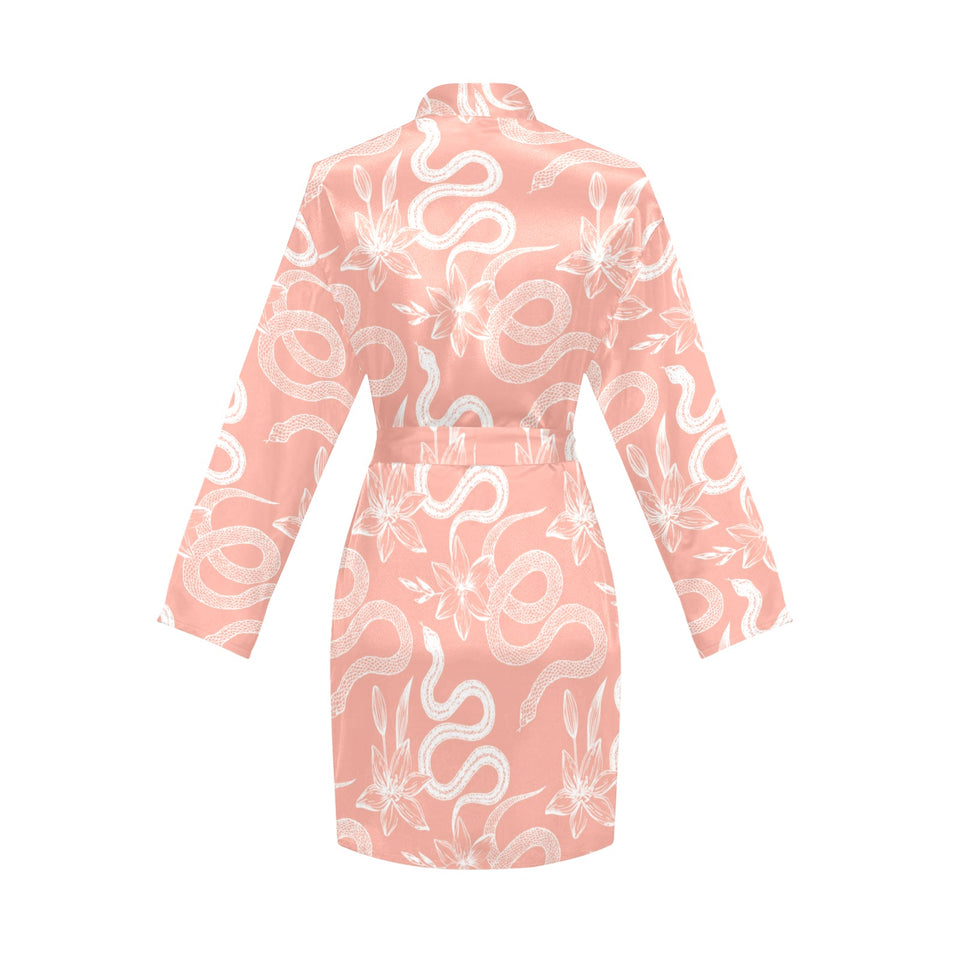 Snake lilies flower pattern Women's Long Sleeve Belted Night Robe