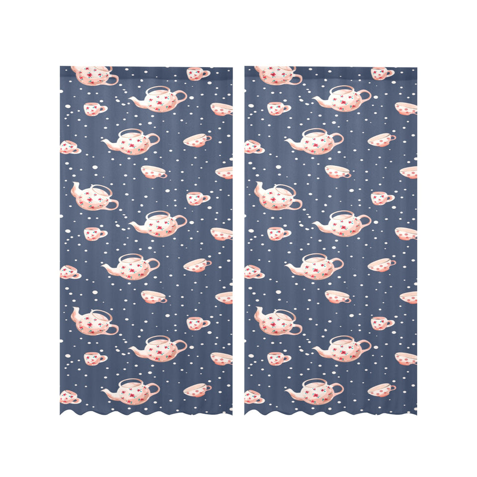 Tea pots Pattern Print Design 04 Gauze Curtain