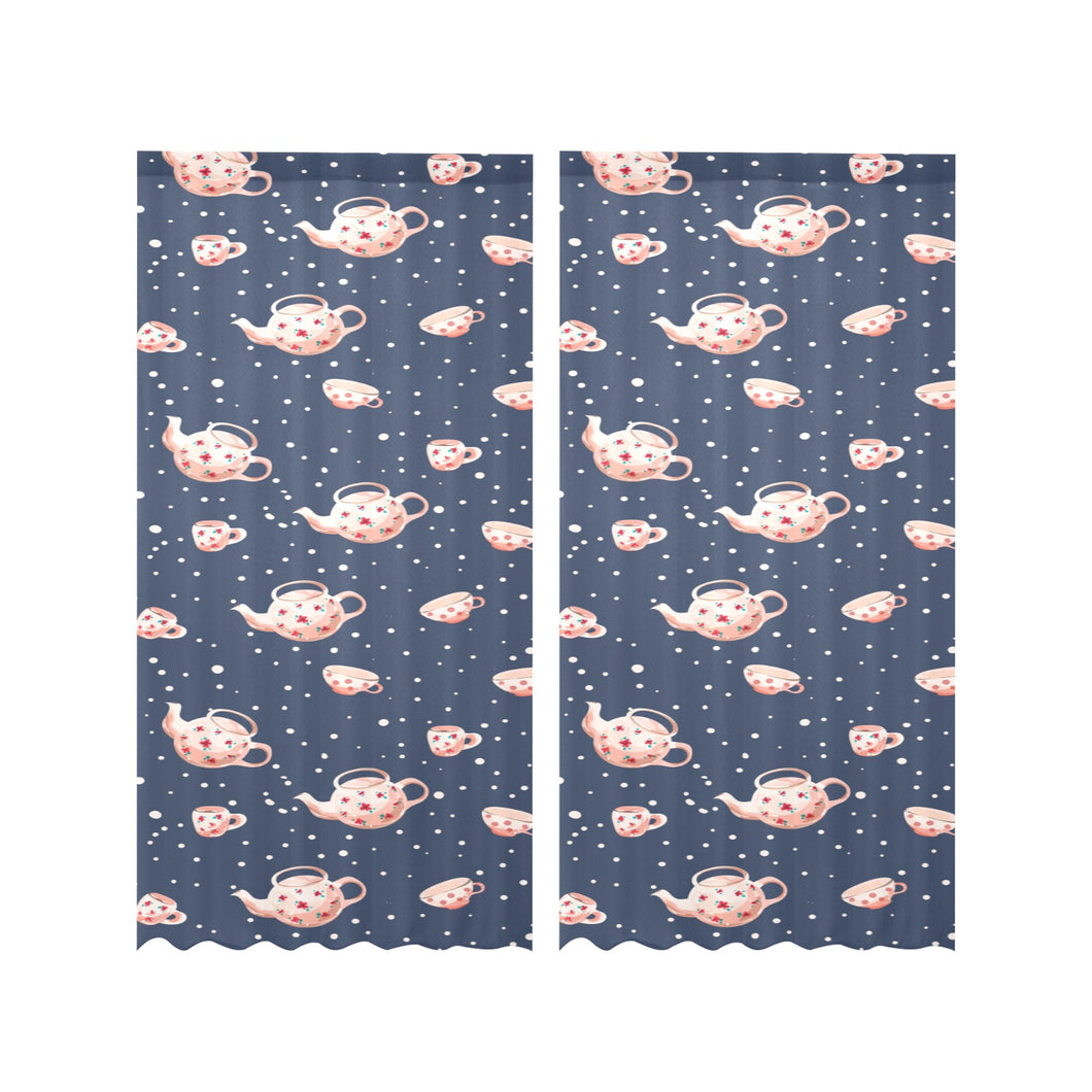 Tea pots Pattern Print Design 04 Gauze Curtain