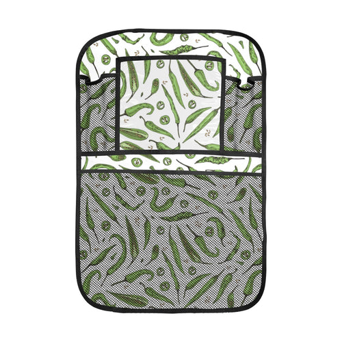 Hand drawn sketch style green Chili peppers patter Car Seat Back Organizer