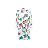 Dragonflies ginkgo leaves pattern Men's Long Sleeve Belted Night Robe