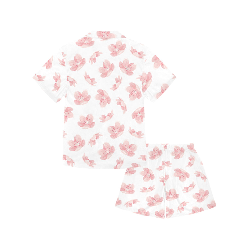 Pink sakura cherry blossom pattern Kids' Boys' Girls' V-Neck Short Pajama Set