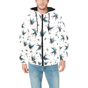 Swallow Pattern Print Design 04 Men's Padded Hooded Jacket